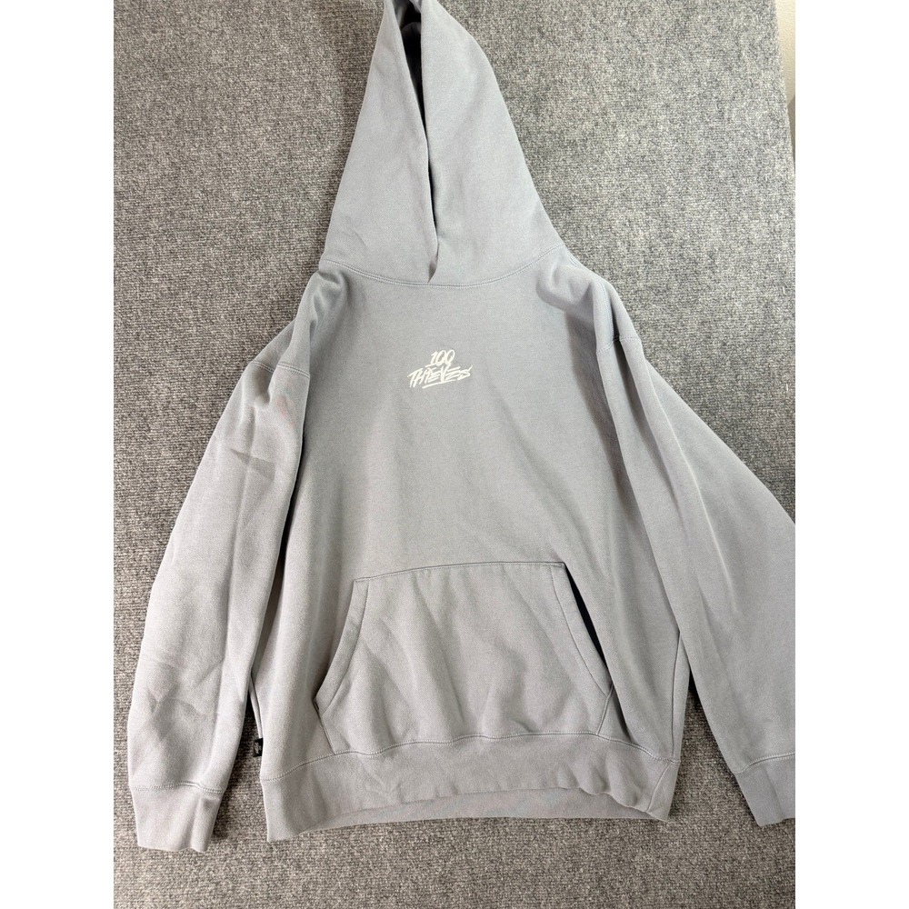 100 Thieves Mens Hoodie Large Gray Pullover Graphic Logo Gaming Esports